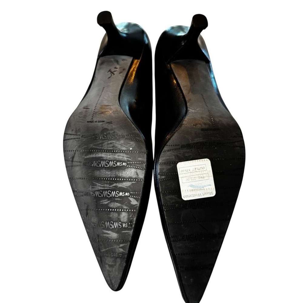 Stuart Weitzman Black Leather Pointed Toe Kitten Heel Pumps Size 9N - Picture 6 of 9